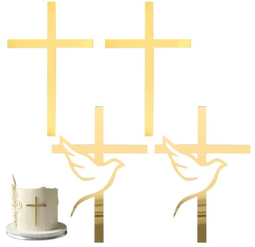 YUZNA Lot de 4 décorations de croix et colombes en acrylique, pour communion, baptême, mariage, filles et garçons