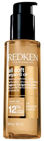 Redken, Olio Professionale per Capelli Secchi e Fragili, Idratante, Arricchito con Olio di Argan e Omega 6, All Soft, 100 ml