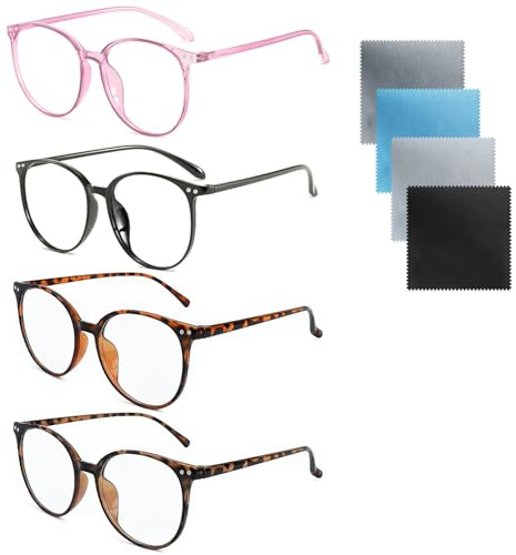 JJZGPP Lot de 4 Lunettes de Lecture pour Femmes Hommes Anti-Lumière Bleue avec Charnières à Ressort, Lunettes de Vue Monture Leger