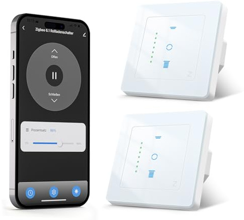 SMARTERCURRY Zigbee Rolladenschalter Smart [Gen 6.1] 80 * 80mm 2 Stücke | Smart Home Rolladensteuerung, Prozentsteuerung, Tuya Zigbee Gateway Erforderlich, Neutralleiter Erforderlich, Alexa/Google