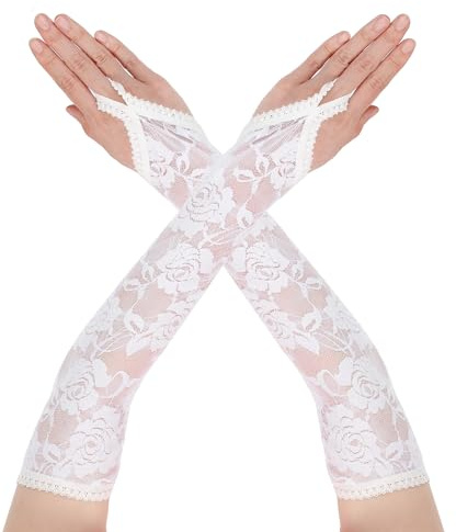 Yolev Fingerlose Handschuhe Elegant Spitzenhandschuhe Hochzeitshandschuhe Lange Blumen Handschuhe Teeparty Opernhandschuhe V1920er Jahre Halloween Karneval