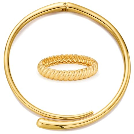 GUYOSWXNM Collana girocollo chunky dorata, bracciale rigido ovale a spirale dorato da donna, gioiello statement