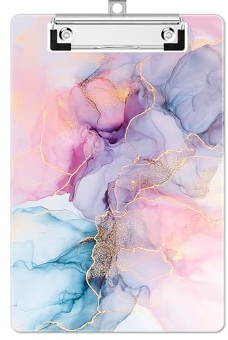 Luminzo A5 Klemmbrett aus Kunststoff mit Metallclip, Pink Dream Marble | Leichtes und flaches Klemmbrett mit starkem 12-cm-Metallclip – hält bis zu 40 Blatt sicher fest