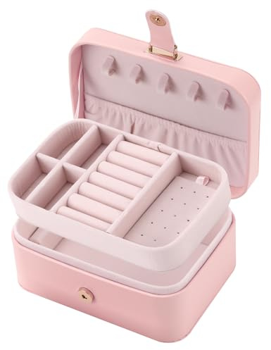 SYUTBOU 16 x 11 x 7cm Rosa Schmuckkästchen Reise, Schmuckkasten aus Kunstleder, Kleine Schmuckbox für Ketten, Ringe