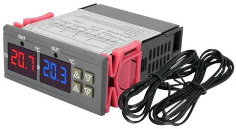 AYWHP 3008 AC 110V-220V Digitaler Temperaturregler,Thermostat mit Doppelanzeige und Dual NTC Sensoren, Heiz- und Kühlmodus Temperaturfühler für Aquarium, Inkubator, Brauen, Terrarium