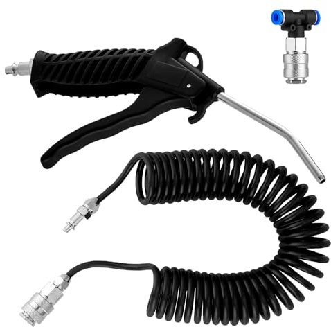 LKW Air Duster Blaspistole Luftpistole mit 5M Spiralschlauch | Ausblaspistole mit T-förmiger Schnellverbinder Druckluftpistole für die Cockpitreinigung LKW Auto PKW Boot