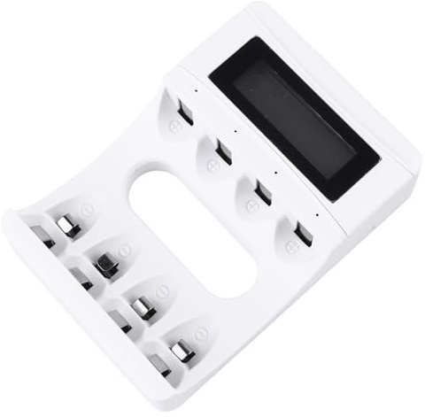 ANDRESLAD Caricabatterie Intelligente a 4 Slot Display LCD per Batterie Ricaricabili Monitoraggio Tensione e Temperatura Compatto e Sicuro per Uso Domestico e Professionale
