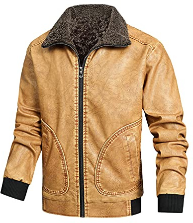 Fleecejacka herr utomhus, läderjacka herr vinter pilotjacka varm fodrad bikerjacka enfärgad motorcykeljacka med ficka utomhusjacka lätt vinterjacka revers softshelljacka bekväm, kaki, XL