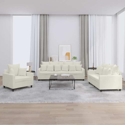 Runheo 3-TLG. Sofagarnitur, Creme Samt, Robuster Metallrahmen, Bequeme Polsterung für Wohnzimmer, Elegantes Design, Vielseitig, Langlebig, Modernes Zuhause