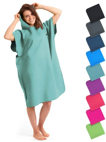 Surf Poncho män & kvinnor, lätt och kompakt, Ponchohandduk strand, snabbtorkande mikrofiber Poncho-handduk, Handduksponcho för surfing, vattensporter, simning, dykning, camping – Storlek: L, Jade