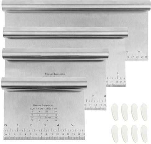 Dengthrive 4 cortadores de acero inoxidable de 15/20/25/30 cm, con escala de medición, antiadherente, porciones, cortadores, rascadores de pizza, galletas
