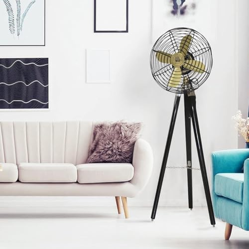 Pedestal Fan Antique Fan, Floor Fan With Black Wooden Tripod Adjustable Tripod for Home Decor Fan