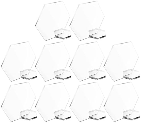 Toyvian Lot de 10 Plaques Hexagonales Vierges en Acrylique 10 Cm avec Socles, Panneaux Numéros de Table Réutilisables pour Mariage, Fête et Banquet, Décoration de Table Personnalisable