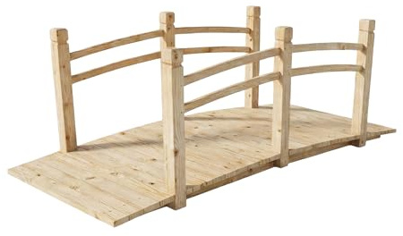 Relaxdays Garten Brücke, mit Geländer, Tannenholz, für Gartenteich, HxBxT: 55 x 150 x 67 cm, 150 kg, Holzbrücke, Natur