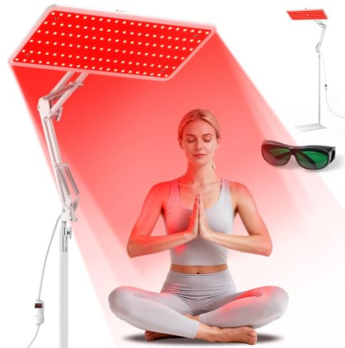 Morfone Rotlichtlampe mit Tri-Wellenlänge 660nm 850nm 940nm | Hitzefreie Infrarotlampe für Ganzkörper & Gesicht, 5 Helligkeitsstufen und Verstellbarem Ständer, Weiß M