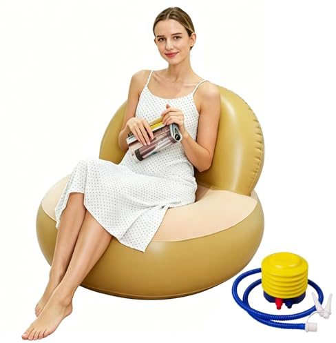 Shyllin Divano ad aria, divano da campeggio con poggiapiedi, divano gonfiabile, poltrona gonfiabile, poltrona gonfiabile, poltrona da piscina, airlounge, pouf da esterno, per campeggio, casa (1, beige