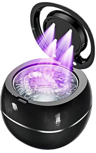 Máquina limpiadora ultrasónica dental, limpiador de guardia nocturna portátil con temporizador digital y 2 modos, cápsula de limpieza dental UV para joyas, relojes, retenedores y piezas (negro)