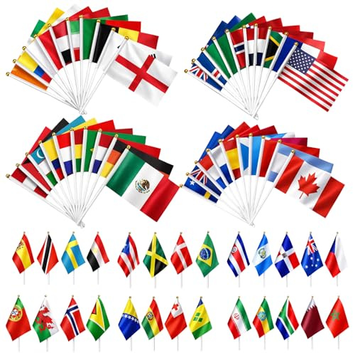 48 Países Mundial 2026 Decoración Pequeña Bandera de Países de Fútbol Copa Mundial 2026 Tela de doble cara Banderas de mano para fútbol Olympia Casa Bar Fiesta Decoración