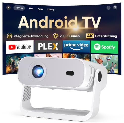 Wielio Upgrade Neuer Smart Mini Beamer Integrierte APP, Android 14,20000Lumens, Unterstützt 4K-Dekodierung,Automatische Trapezkorrektur, WiFi6 & BT5.4 Projektor，Beamer Heimkino für Handy/HDMI/PC