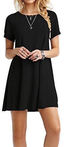 TOPONSKY Women's Casual Plain Short Sleeve Simple T-shirt Loose Dress , As Black , Large
