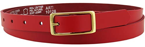 Ledergürtel echt Leder Damengürtel GOLD Schnalle 2 cm breit Hüftgürtel Jeansgürtel Damen Gürtel Casual Jeans schmal business | Vascavi | Made in Germany (110 cm Gesamtlänge 125 cm, Rot)
