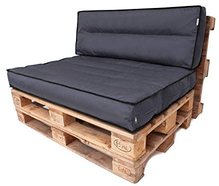 PillowPrim Pallet Cushion - Seat Cushion - Comfort for Sofa and Couch - Perfect for Balcony Furniture and Garden - Soft and Durable - 120 x 80 + 120 x 40 cm, Graphite