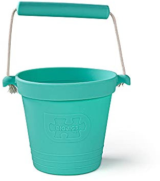 Bigjigs Toys Adventure Collapsible Bucket (Eggshell Green) - Silicone Bucket for Sandpit, Holiday Toys for Toddlers, Quality Sand and Water Toys