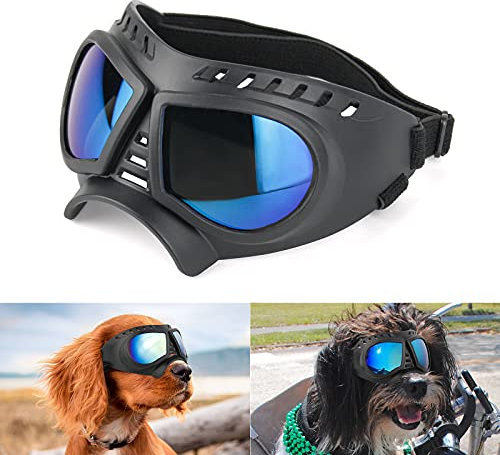NAMSAN Hundebrille Sonnenbrillen für Augenschutz Hunde Brille mit Verstellbare Träger Mode Hundeschutzbrille für Kleine/Mittlere Hunde-Blau