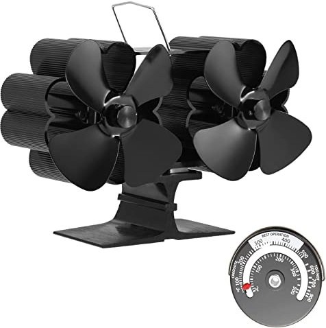 PETCHOR 8 Blades Heat Powered Stove Fan, Double Motors Fireplace Fan, Wood Stove Fan, Stove Fan Non Electric with Thermometer for Wood/Log Burner/Eco Friendly Stove/Fireplace