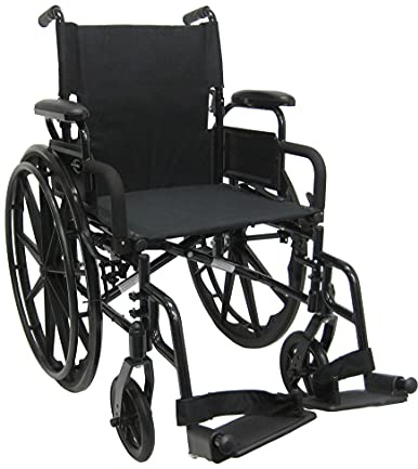 Karman Healthcare 802-DY 30 lbs Ultra Lightweight Wheelchair with Removable Footrest in Black, 18 x 16 Seat