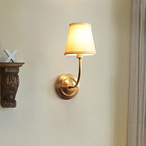 sxysxysxy Vintage innen Wandlampe Amerikanischen Kupfer Wandleuchten Mit Stoffschirm Nachttischlampe Minimalismus Wandleuchte Wandbeleuchtung Schlafzimmer Wohnzimmer Loft Treppen Dekoration E14