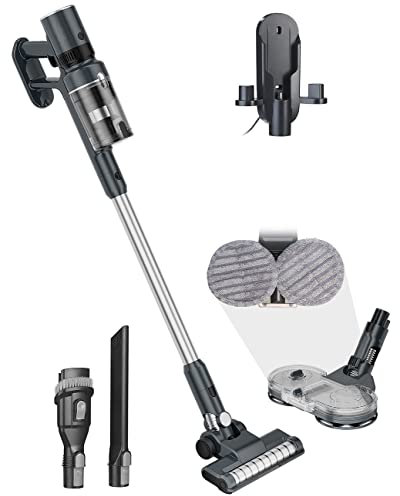 Sichler Haushaltsgeräte Accu Staubsauger: 2in1-Akku-Zyklon-Hand- und Boden-Staubsauger mit Wischaufsatz, 27 kPa (Bodenstaubsauger, Stabsauger, Senioren)