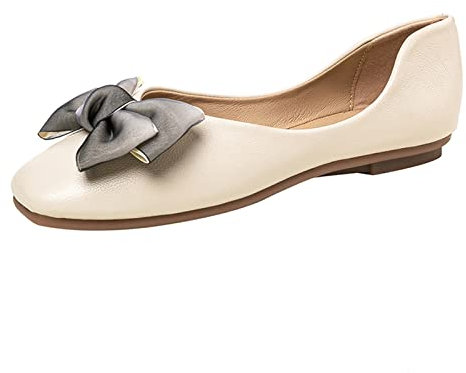 MACHSWON Womens Ballerina Flat Square Toe Slip On Bow Tie Ballet Pumps Dolly Shoes(Apricot, Size 6)