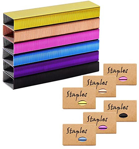 6 x farbige Heftklammern für Desktop-Heftklammern 26/6 Standard-Heftklammern, 1000 Stück, insgesamt 6000 metallische Heftklammern (6 x bunte Heftklammern)