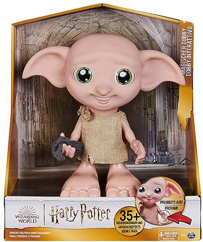 Wizarding World Harry Potter - Interaktiver Dobby Hauself Puppe mit über 30 Geräuschen, Sätzen und Bewegungen, Deutsch-Italienisch, Spielzeug für Kinder ab 6 Jahren, Fanartikel