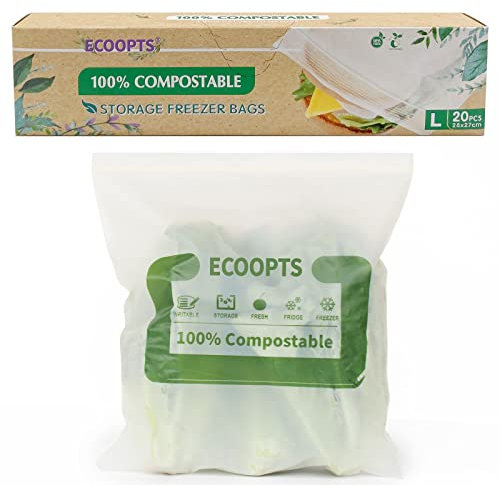 100% Compostable Large Sandwich Zip Bag | ECO-Friendly Food Storage Bags | Freezer Bag | Plant-Based BPA-free | Seal well for Fruit,Food and Snack (L)