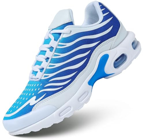 KEEZMZ Chaussures de course pour homme Baskets basses Air pour tennis de mode sport fitness cross training, semelles intérieures ventilées, semelle amortissante, doublure intérieure confortable, blanc