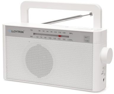 Lloytron® Rhythm Rechargeable Portable AM/FM Radio - Built-in Lithium Battery - Mains or Battery Powered - N2408WH - White