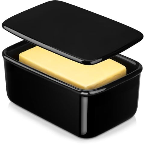 LOVECASA Butter Dishs,Porcelain Butter Dishs with Lid,650ML/22 OZ, Keep Your Butter Fresh and Ready for Spread, for All Your Cooking Needs,Black.