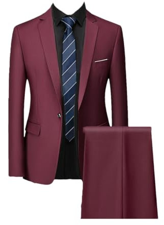 Completo da uomo in 3 pezzi, giacca blazer, pantaloni, gilet, alla moda, casual, da lavoro, a quadri, vestito sottile, cappotto formale e pantaloni, Set da 2 pezzi per vino, L