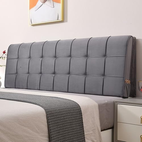 BJFCMLC Kopfteilbezug, Weiche, Elastische Ergonomische RüCkenlehne, Wandkissen, Tragbarer Wandschutz FüR Die KopfstüTze, Mit Abnehmbarem Bezug, Umfassender Staubdichter Schutzbezug(160cm,Gray)