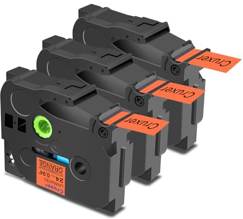 Cruxer 3er-Packung Kompatibel für Brother P-touch TZe-B51 Fluoreszierend Laminierte Bänder，Schwarz auf Orange 0,94'' 24mm x 5m Schriftband Ersatz für Brother PT-P710BT PT-E550WVP PT-P750W PT-2730VP