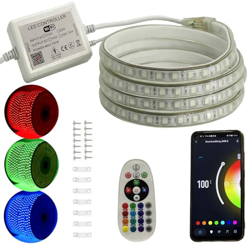 FOLGEMIR Ruban de LED RGB 30m, Bande de contrôle WIFI, dimmable avec transformateur 220V & télécommande IR, 5050 SMD 60 LEDs/m, étanche IP65, compatible avec APP Tuya