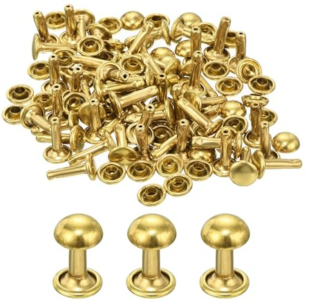 QUARKZMAN 60 Set Runde Nieten, 8x12mm Messing Pilzform Leder Niete, Knopfnieten Befestiger für Ledergürtel Geldbörse Handtasche Lederhandwerk DIY Dekoration (Gold)