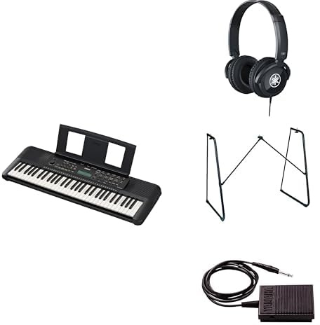 Yamaha Tragbares PSR-E283 Keyboard für Anfänger im Paket mit HPH-100-Kopfhörern, L-2C-Keyboardständer und Sustain-Pedal