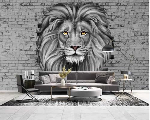 Kitquiver 3D Löwentier 3D Tapete Grau Ziegel Muster Tapete Wandbild Wohnzimmer Hintergrund Selbst Klebe Wandverkleidung Markt Wallpap 250x175cm