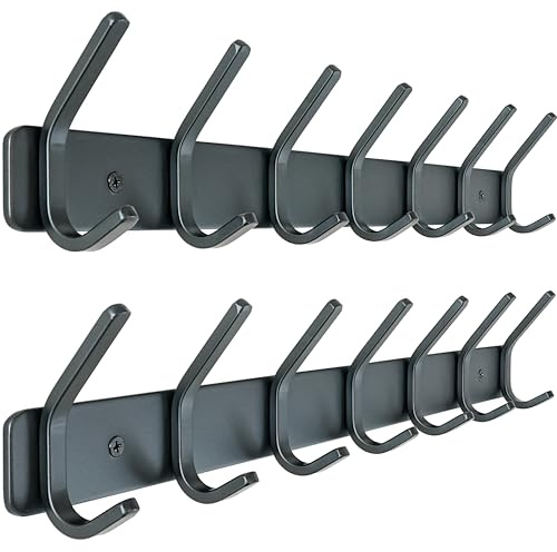Honsky 2er-Set Wandgarderobe Schwarz | Metall Garderobenleiste mit 7 Doppelhaken (14 Haken) | 43cm Lackierte Hakenleiste für Flur Eingang