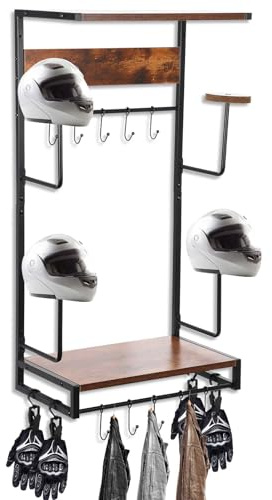 Motorcycle Helmet Rack, Retro Wall Mount Motorcycle Helmet and Coat Rack with Hooks Exhibition Type Helmet Helmet Holder for Motorcycle Accessories Storage Stand