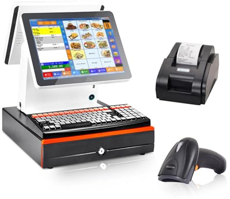 Caisse Enregistreuse Tactile À Double Écran De 15,6 Avec Tiroir/clavier/scanner,Imprimante De Reçus Intégrée,Petite Caisse Enregistreuse Multifonctionnelle Intelligente Tout-en-un For Les Détaillants
