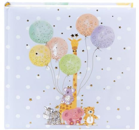goldbuch 15 403 Babyalbum Balloon Party, Babybuch 30 x 31 x 4 cm, Fotoalbum mit 58 weißen Blankoseiten und 4 illustrierten Seiten, Einband aus Kunstdruck mit Tier-Motiv, Album, Fotobuch Blau